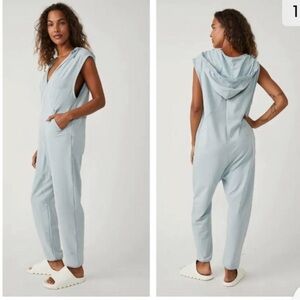 Free People Movement Nothing But Sweats One Piece Jumpsuit in Blue Smoke